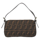 FENDI Zucca Canvas Mamma Baguette Shoulder Bag Brown Silver Auth yk20678SAM-3