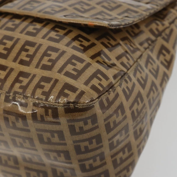 FENDI Zucchino Mamma Baguette Shoulder Bag Patent Beige Gold Tone Auth yk20679A