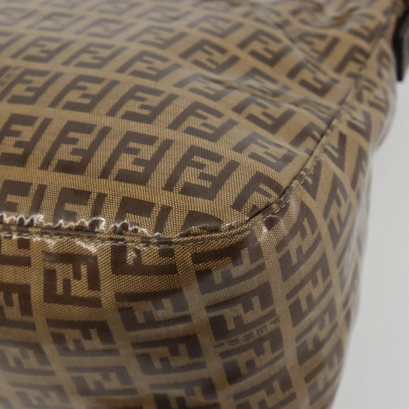 FENDI Zucchino Mamma Baguette Shoulder Bag Patent Beige Gold Tone Auth yk20679A