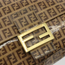 FENDI Zucchino Mamma Baguette Shoulder Bag Patent Beige Gold Tone Auth yk20679A-19