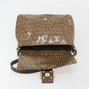 FENDI Zucchino Mamma Baguette Shoulder Bag Patent Beige Gold Tone Auth yk20679A-20