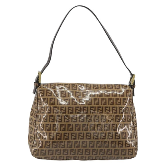 FENDI Zucchino Mamma Baguette Shoulder Bag Patent Beige Gold Tone Auth yk20679A