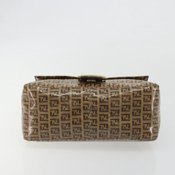 FENDI Zucchino Mamma Baguette Shoulder Bag Patent Beige Gold Tone Auth yk20679A