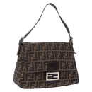 FENDI Zucca Canvas Mamma Baguette Shoulder Bag Brown Silver Auth yk20680SAM-1