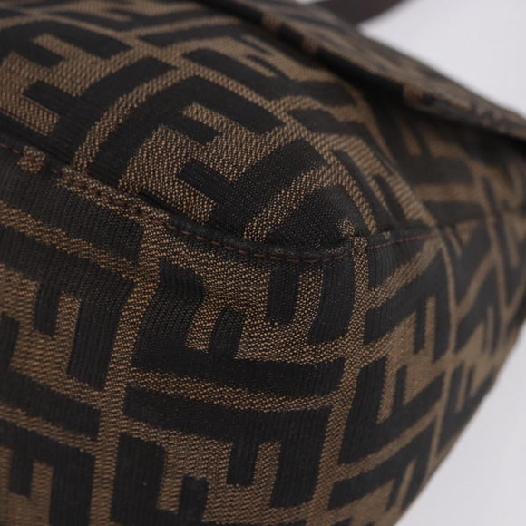 FENDI Zucca Canvas Mamma Baguette Shoulder Bag Brown Silver Auth yk20680SAM