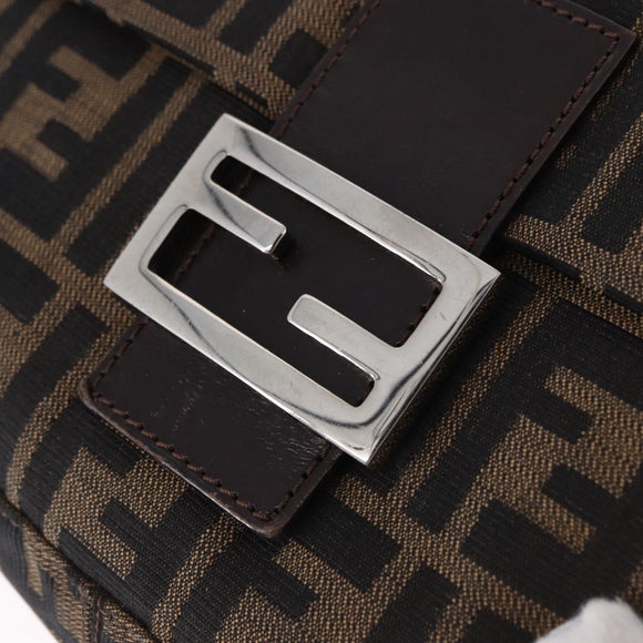 FENDI Zucca Canvas Mamma Baguette Shoulder Bag Brown Silver Auth yk20680SAM