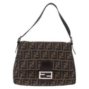 FENDI Zucca Canvas Mamma Baguette Shoulder Bag Brown Silver Auth yk20680SAM-2