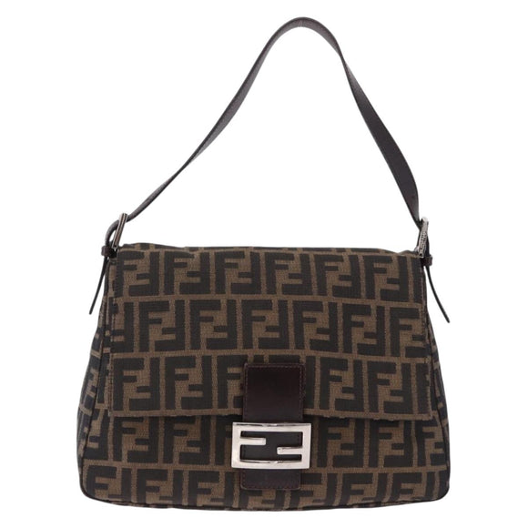 FENDI Zucca Canvas Mamma Baguette Shoulder Bag Brown Silver Auth yk20680SAM