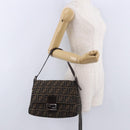 FENDI Zucca Canvas Mamma Baguette Shoulder Bag Brown Silver Auth yk20680SAM-25
