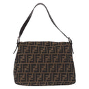 FENDI Zucca Canvas Mamma Baguette Shoulder Bag Brown Silver Auth yk20680SAM-3