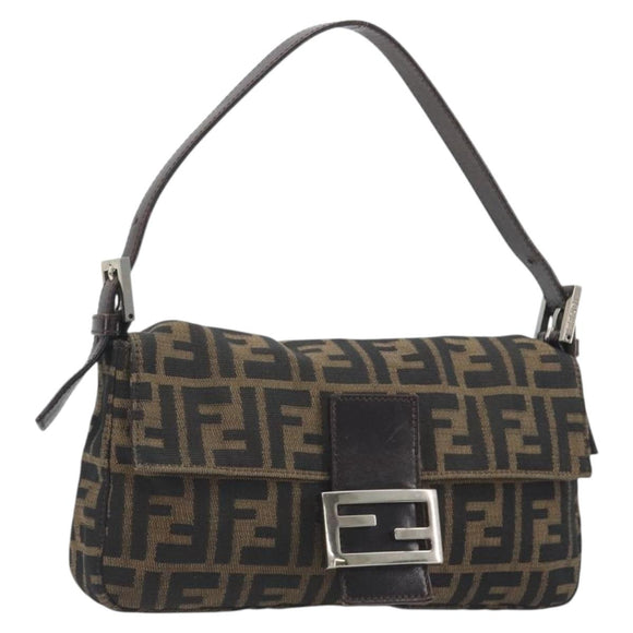 FENDI Zucca Canvas Mamma Baguette Shoulder Bag Brown Silver Auth yk20681SAM