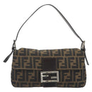 FENDI Zucca Canvas Mamma Baguette Shoulder Bag Brown Silver Auth yk20681SAM-2