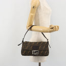 FENDI Zucca Canvas Mamma Baguette Shoulder Bag Brown Silver Auth yk20681SAM-25