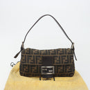 FENDI Zucca Canvas Mamma Baguette Shoulder Bag Brown Silver Auth yk20681SAM-26