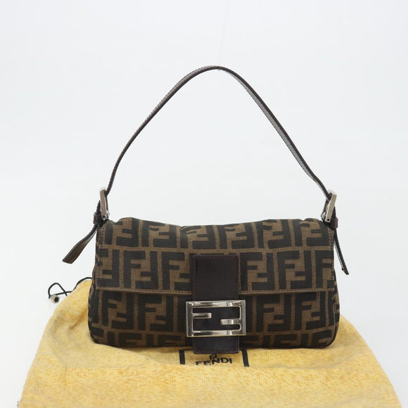 FENDI Zucca Canvas Mamma Baguette Shoulder Bag Brown Silver Auth yk20681SAM