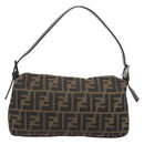 FENDI Zucca Canvas Mamma Baguette Shoulder Bag Brown Silver Auth yk20681SAM-3