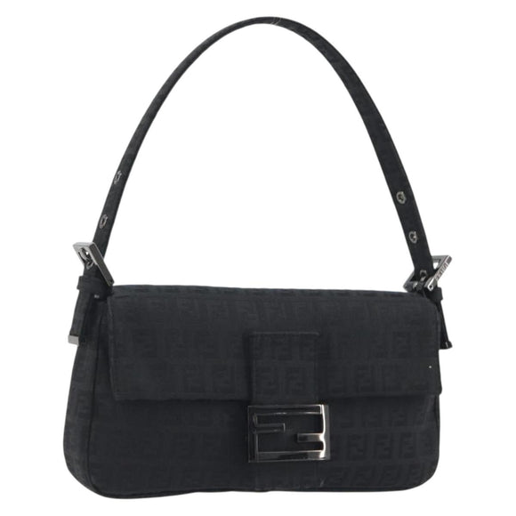 FENDI Zucchino Canvas Mamma Baguette Shoulder Bag Black 8BR000 Auth yk20682SAM