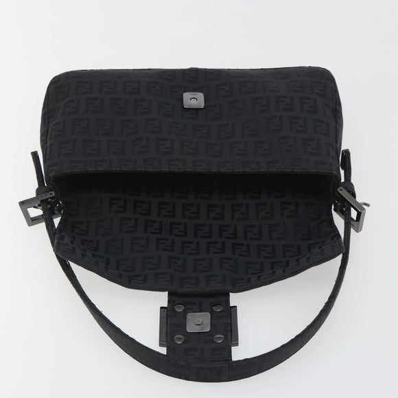 FENDI Zucchino Canvas Mamma Baguette Shoulder Bag Black 8BR000 Auth yk20682SAM