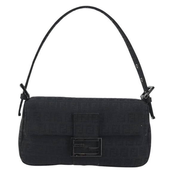 FENDI Zucchino Canvas Mamma Baguette Shoulder Bag Black 8BR000 Auth yk20682SAM