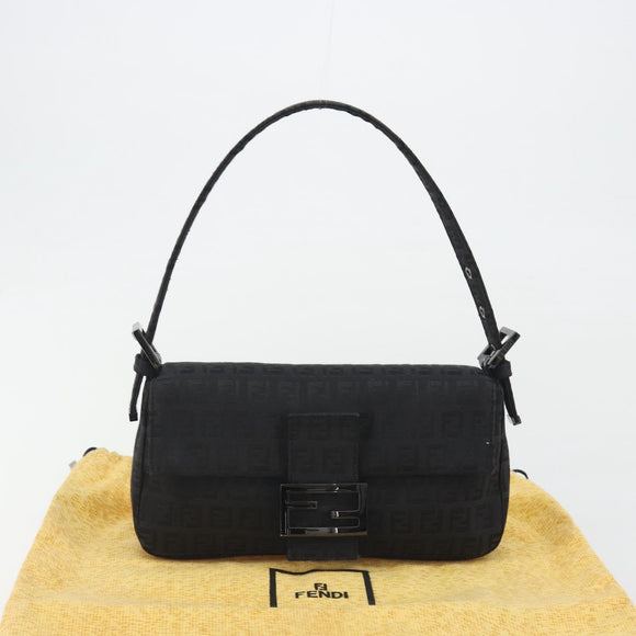 FENDI Zucchino Canvas Mamma Baguette Shoulder Bag Black 8BR000 Auth yk20682SAM