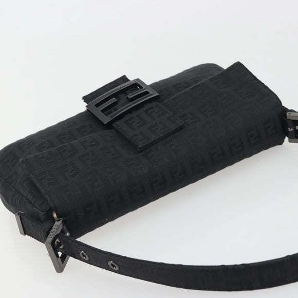 FENDI Zucchino Canvas Mamma Baguette Shoulder Bag Black 8BR000 Auth yk20682SAM