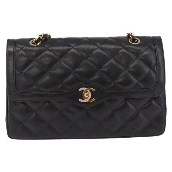 CHANEL Matelasse 28 Chain Hand Bag Lamb Skin Paris Limited Black Auth yk20684SAM