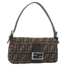 FENDI Zucca Canvas Mamma Baguette Shoulder Bag Brown Silver Auth yk20686SAM-1