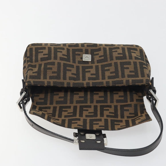 FENDI Zucca Canvas Mamma Baguette Shoulder Bag Brown Silver Auth yk20686SAM