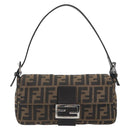 FENDI Zucca Canvas Mamma Baguette Shoulder Bag Brown Silver Auth yk20686SAM-2