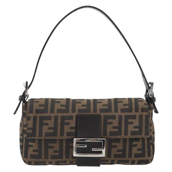 FENDI Zucca Canvas Mamma Baguette Shoulder Bag Brown Silver Auth yk20686SAM