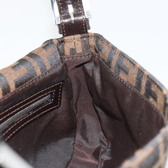 FENDI Zucca Canvas Mamma Baguette Shoulder Bag Brown Silver Auth yk20686SAM