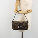 FENDI Zucca Canvas Mamma Baguette Shoulder Bag Brown Silver Auth yk20686SAM-26