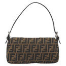 FENDI Zucca Canvas Mamma Baguette Shoulder Bag Brown Silver Auth yk20686SAM-3