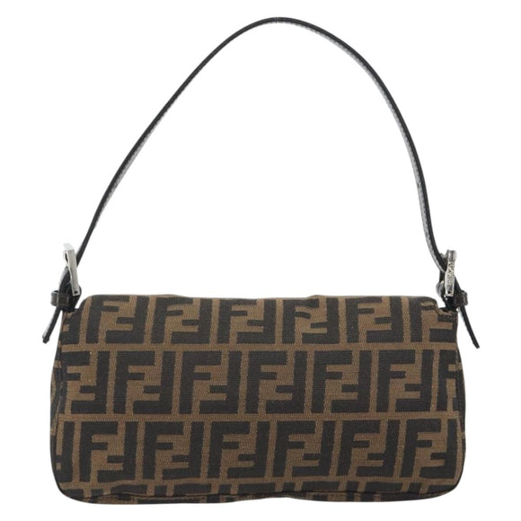 FENDI Zucca Canvas Mamma Baguette Shoulder Bag Brown Silver Auth yk20686SAM