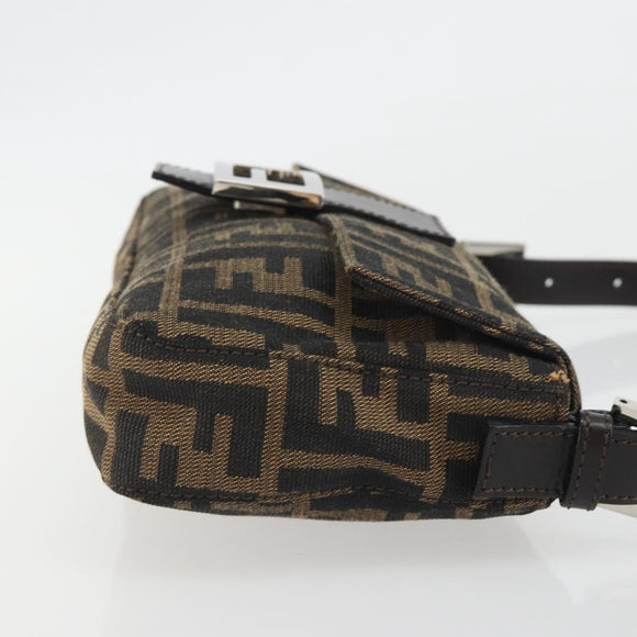 FENDI Zucca Canvas Mamma Baguette Shoulder Bag Brown Silver Auth yk20686SAM
