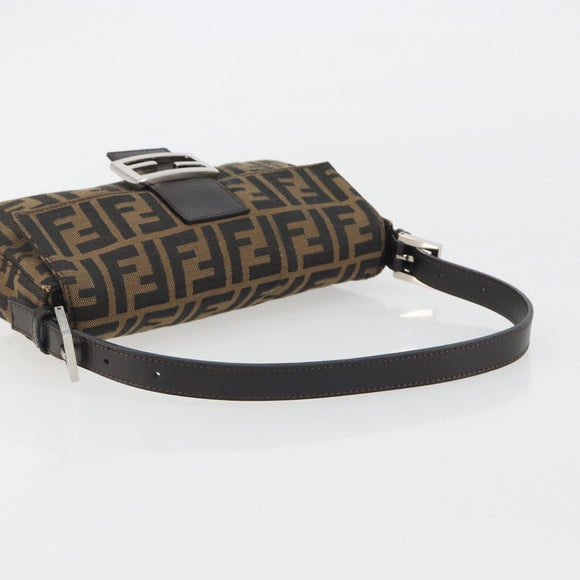 FENDI Zucca Canvas Mamma Baguette Shoulder Bag Brown Silver Auth yk20686SAM
