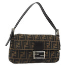 FENDI Zucca Canvas Mamma Baguette Shoulder Bag Brown Silver Auth yk20687SAM-1