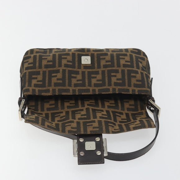 FENDI Zucca Canvas Mamma Baguette Shoulder Bag Brown Silver Auth yk20687SAM