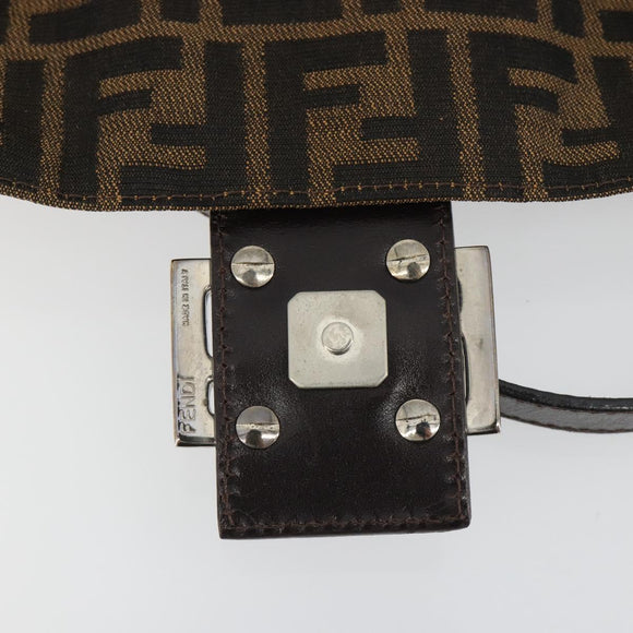 FENDI Zucca Canvas Mamma Baguette Shoulder Bag Brown Silver Auth yk20687SAM