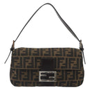 FENDI Zucca Canvas Mamma Baguette Shoulder Bag Brown Silver Auth yk20687SAM-2