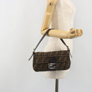 FENDI Zucca Canvas Mamma Baguette Shoulder Bag Brown Silver Auth yk20687SAM-25