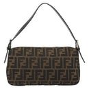 FENDI Zucca Canvas Mamma Baguette Shoulder Bag Brown Silver Auth yk20687SAM-3