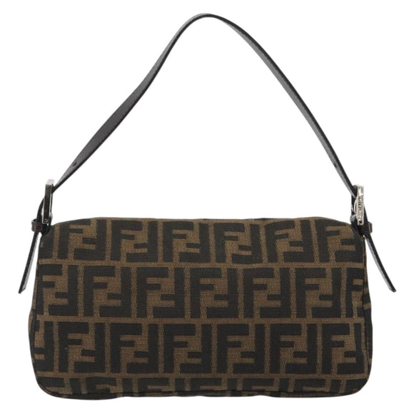 FENDI Zucca Canvas Mamma Baguette Shoulder Bag Brown Silver Auth yk20687SAM