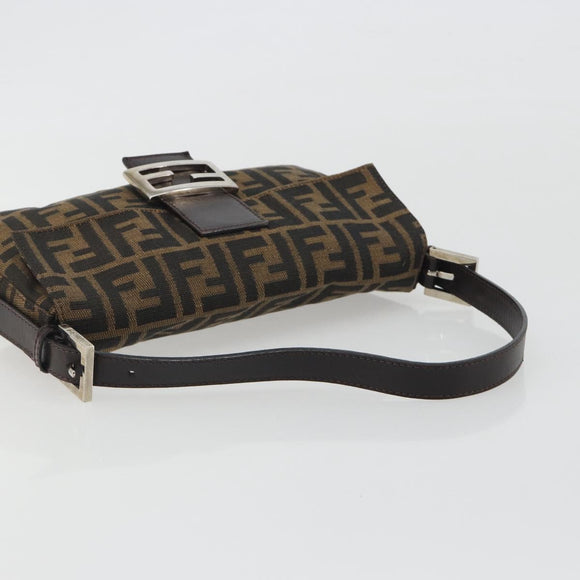 FENDI Zucca Canvas Mamma Baguette Shoulder Bag Brown Silver Auth yk20687SAM