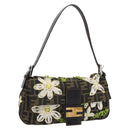 FENDI Zucca Canvas Flower Embroidery Mamma Baguette Brown Silver Auth yk20688SM-1