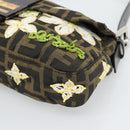FENDI Zucca Canvas Flower Embroidery Mamma Baguette Brown Silver Auth yk20688SM-10