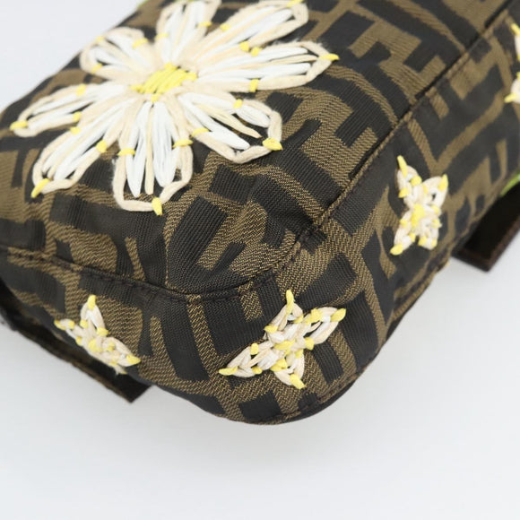 FENDI Zucca Canvas Flower Embroidery Mamma Baguette Brown Silver Auth yk20688SM