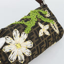 FENDI Zucca Canvas Flower Embroidery Mamma Baguette Brown Silver Auth yk20688SM-14
