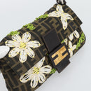 FENDI Zucca Canvas Flower Embroidery Mamma Baguette Brown Silver Auth yk20688SM-15