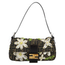 FENDI Zucca Canvas Flower Embroidery Mamma Baguette Brown Silver Auth yk20688SM-2